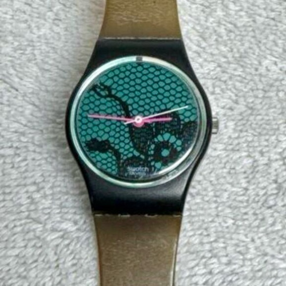 Vintage Swatch Swiss Snake Dial Honeycomb Green Quartz Watch 755 1990s
